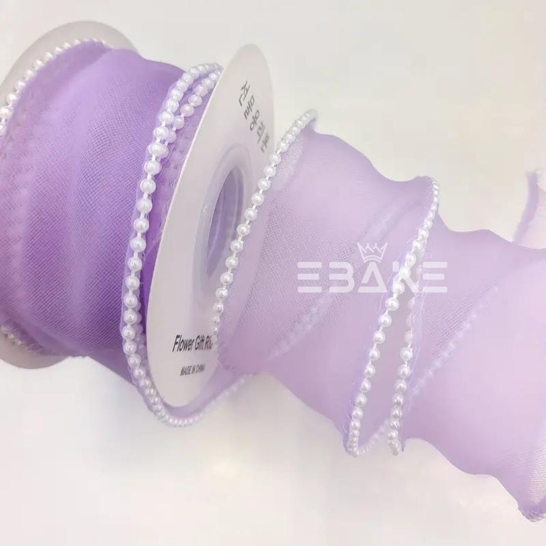 Pearl Net Organza Lavender Ribbon / Organza Moti Ribbon 2 Inch