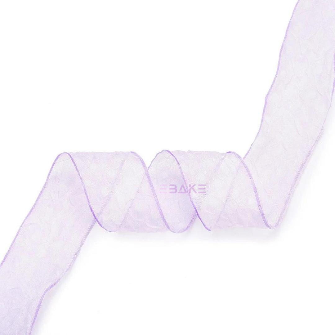 Dots Printed Sheer Chiffon Wrinkle Ribbon  2.5 CM - 10 Yards (Lavender)