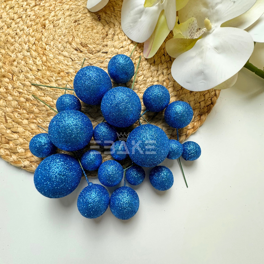 Dark Blue Glitter Faux Balls - Set Of 20 Pieces