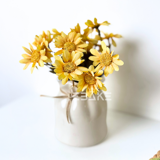 Decorative Artificial Flowers in Stylish Ceramic Vase For Home Decor & Photography Prop (Yellow)