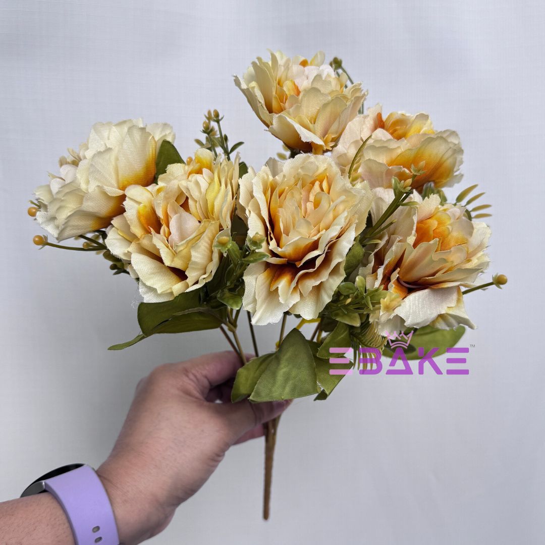 A1255 Light Yellow Peony Bunch (6 Peonies With Fillers)