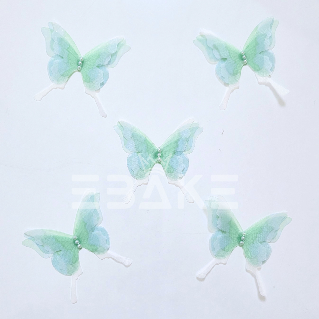 Four Layer Fabric Butterflies - Green (Set of 5 Pieces)