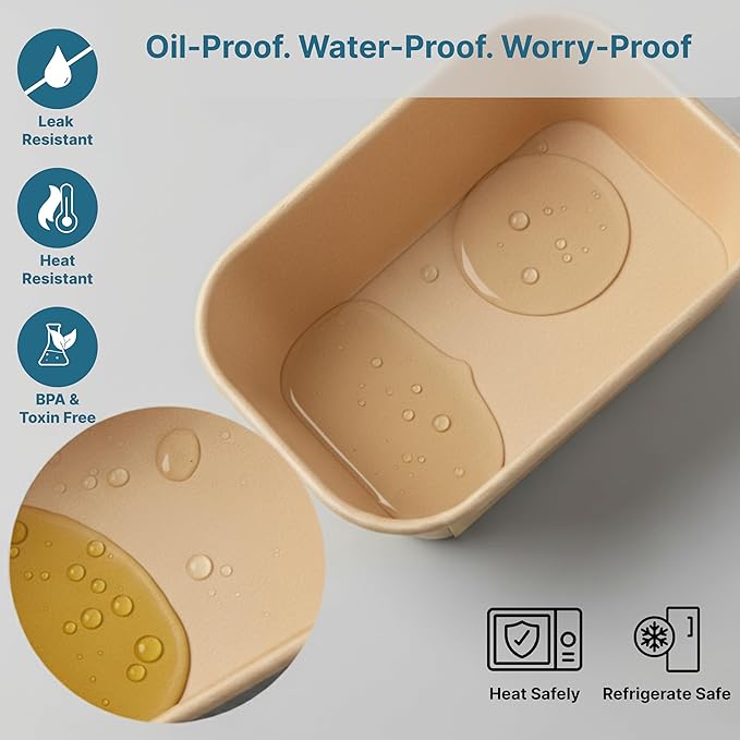 Rectangle Disposable Kraft Paper Containers With Lid (Set of 5) 750ml