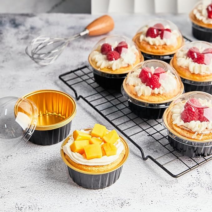 Round Aluminium Foil Baking Cups With Lids (Black)