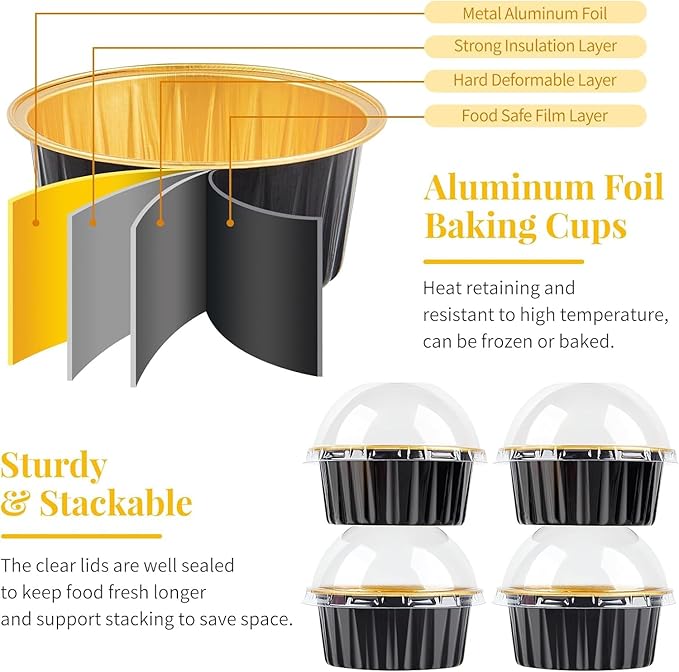 Round Aluminium Foil Baking Cups With Lids (Black)