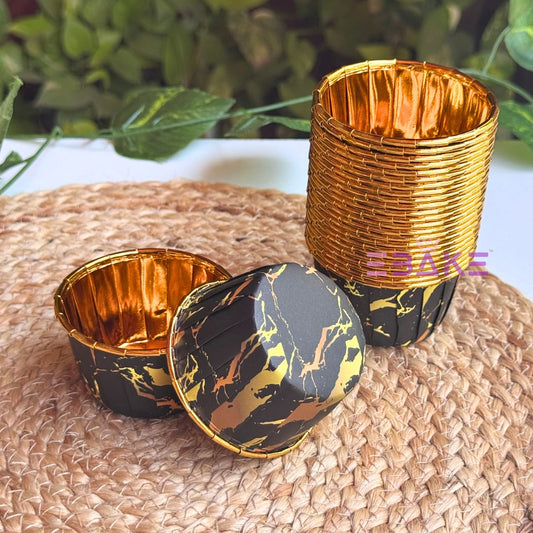 Imported Golden Lined Rolled Rim Muffin Cup / Cupcake Liners - Marble Printed (Set of 25 pieces) Large