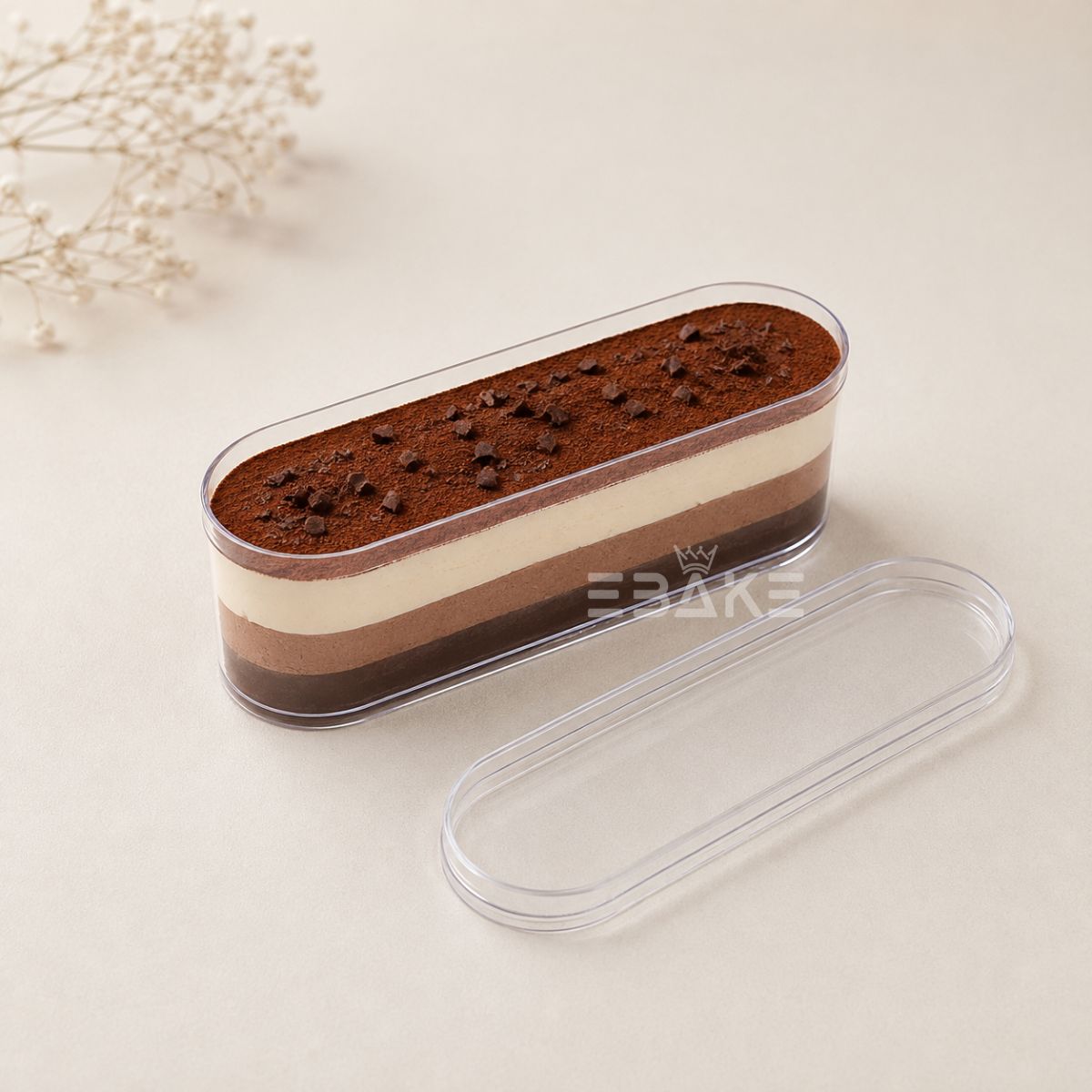 200ml Rectangle Acrylic Dessert Box / Cake Tub (With Lid)
