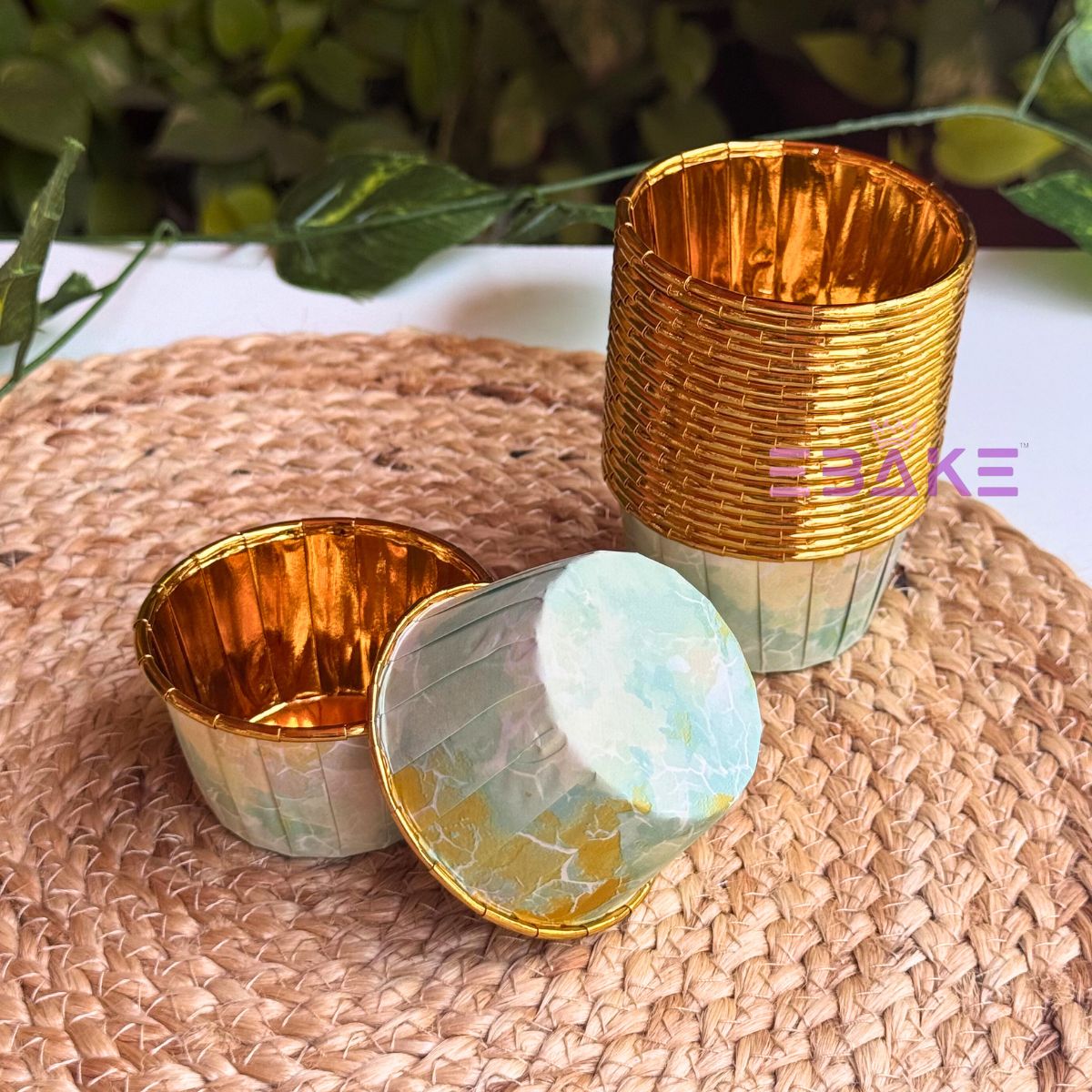 Imported Golden Lined Rolled Rim Muffin Cup / Cupcake Liners - Marble Printed (Set of 25 pieces) Large