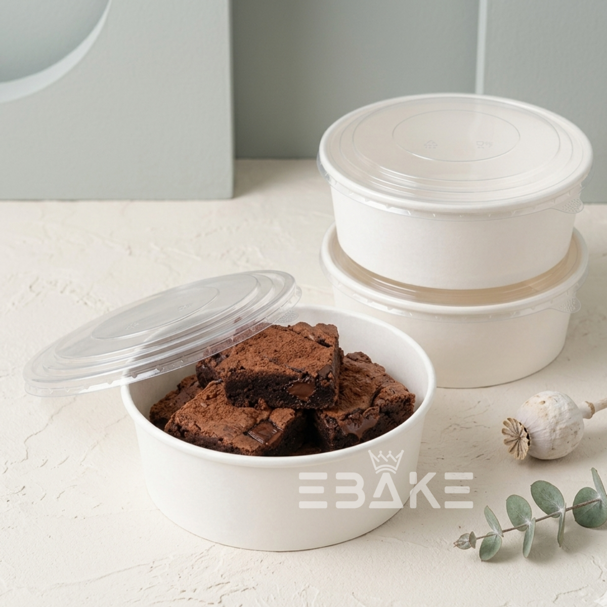 Round Disposable Paper Containers With Lid (Set of 5) White 750ml