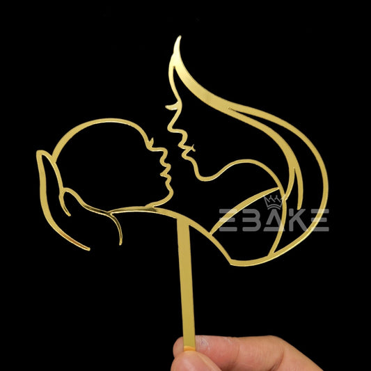 Line Art Cake Topper Mother And Baby Gold