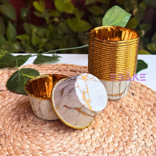 Imported Golden Lined Rolled Rim Muffin Cup / Cupcake Liners - Marble Printed (Set of 25 pieces) Large