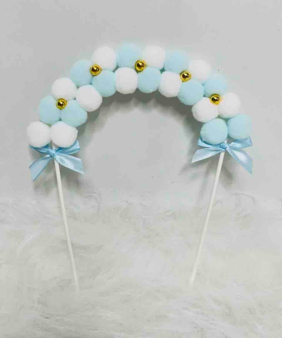 Pom Pom Arch Cake Topper Blue - Single Piece