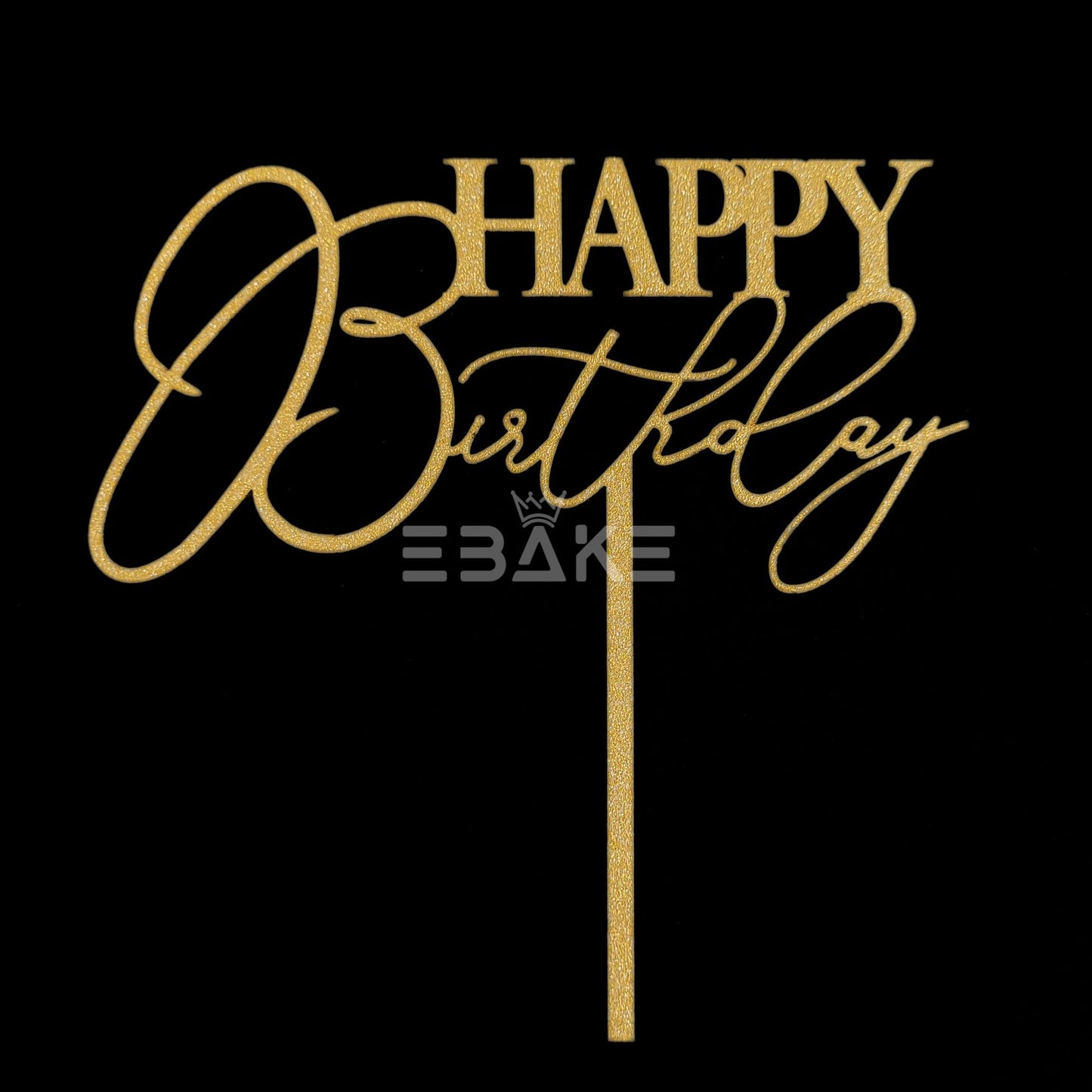 Happy Birthday Cake Topper Gold Shimmer MDF