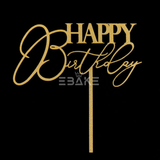 Happy Birthday Cake Topper Gold Shimmer MDF