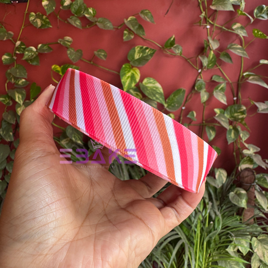 Stripes Printed Red Grosgrain Ribbon