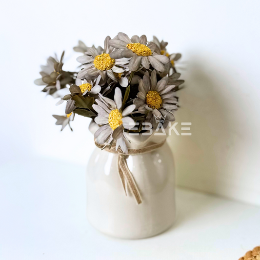 Decorative Artificial Flowers in Stylish Ceramic Vase For Home Decor & Photography Prop (Light Grey)