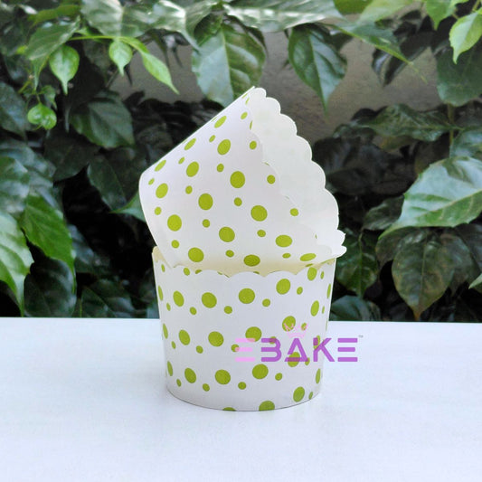 Polka Dot Printed Paper Muffin Cup- Set Of 50 Pieces Medium (Green)