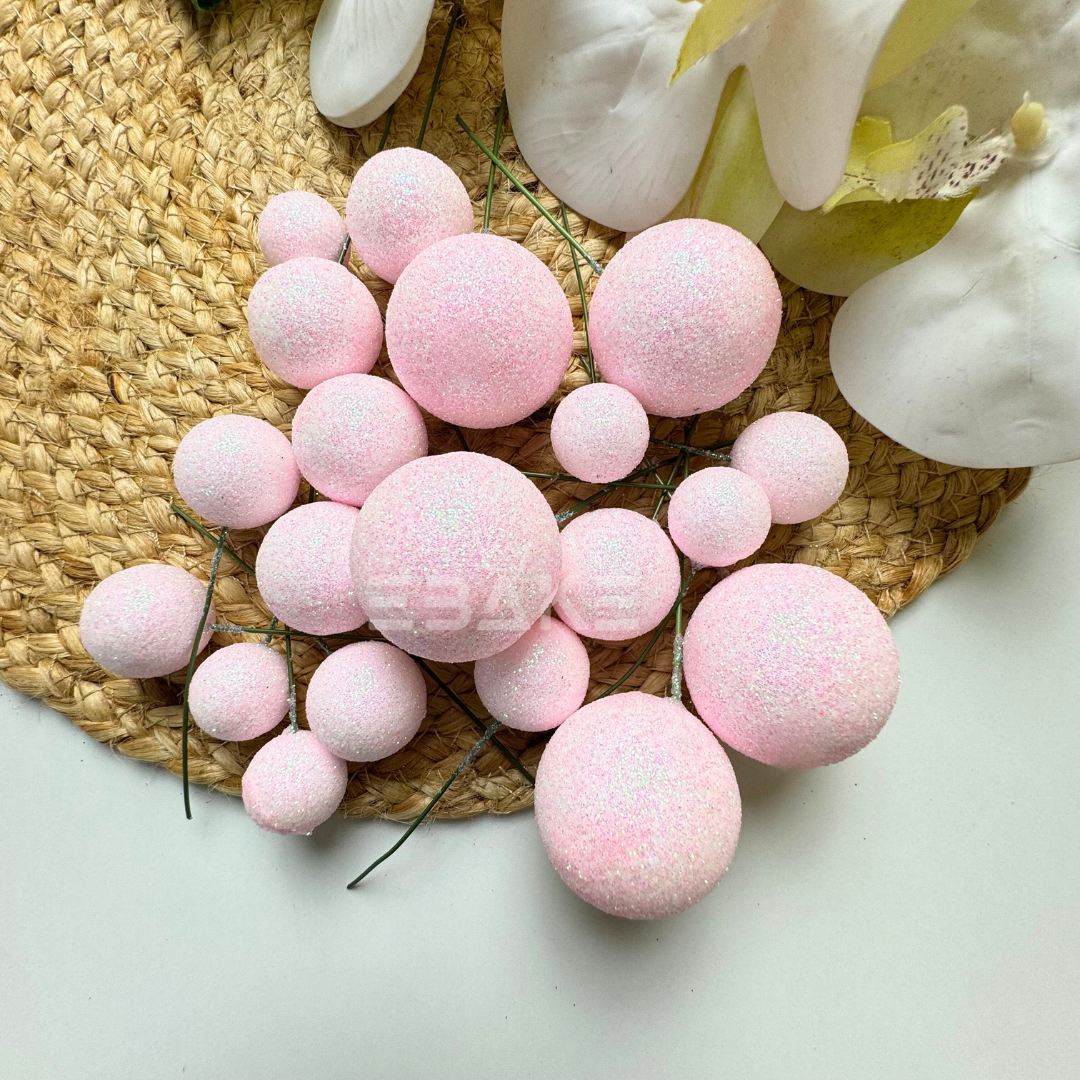 Baby Pink Glitter Faux Balls - Set Of 20 Pieces