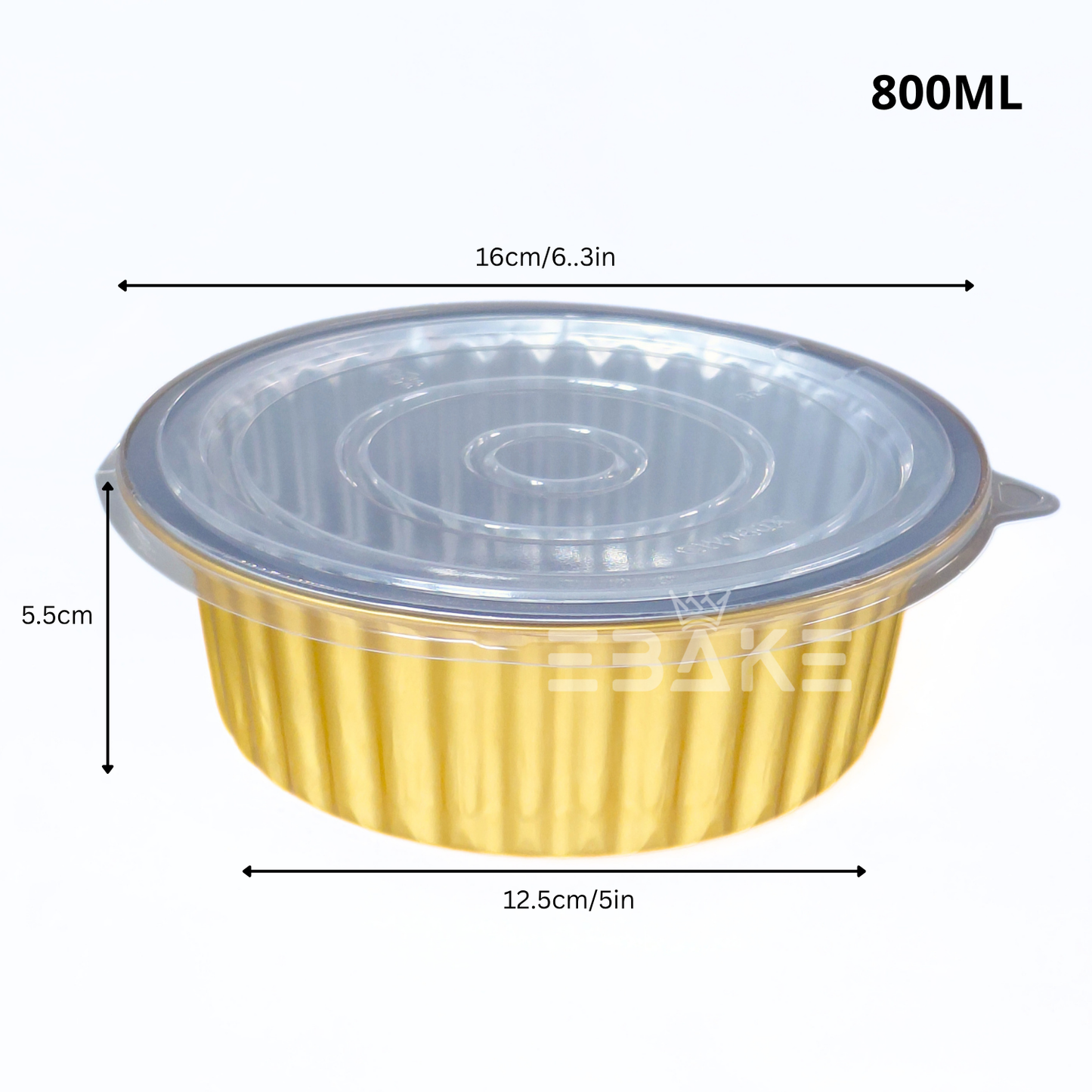 800ml Round Aluminium Foil Baking Cups With Lid Gold