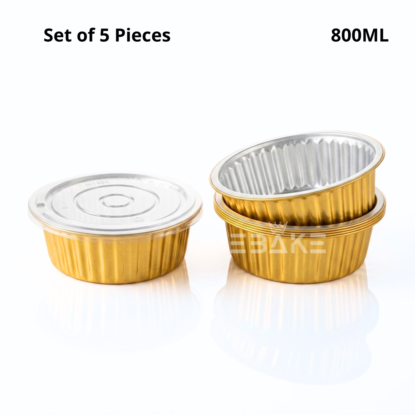 800ml Round Aluminium Foil Baking Cups With Lid Gold