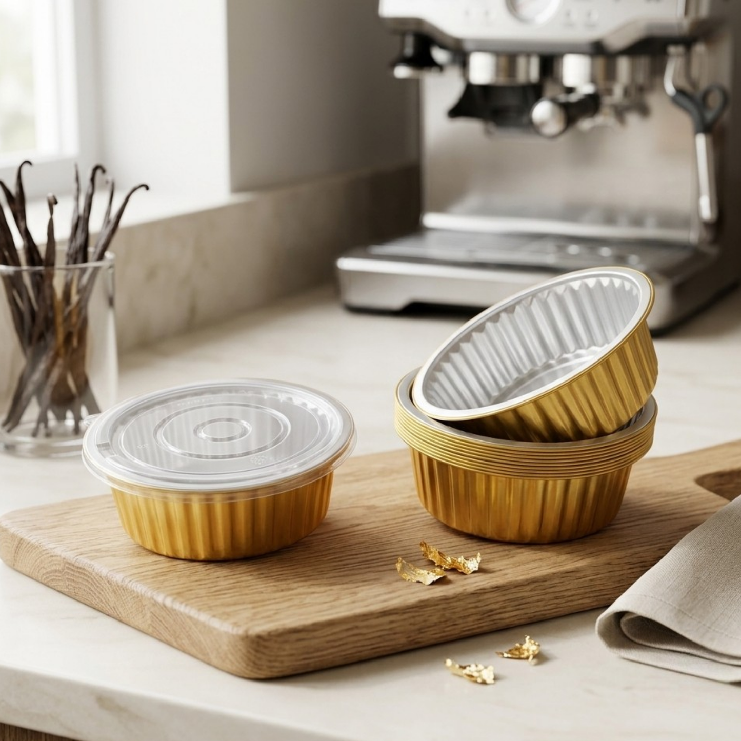 800ml Round Aluminium Foil Baking Cups With Lid Gold