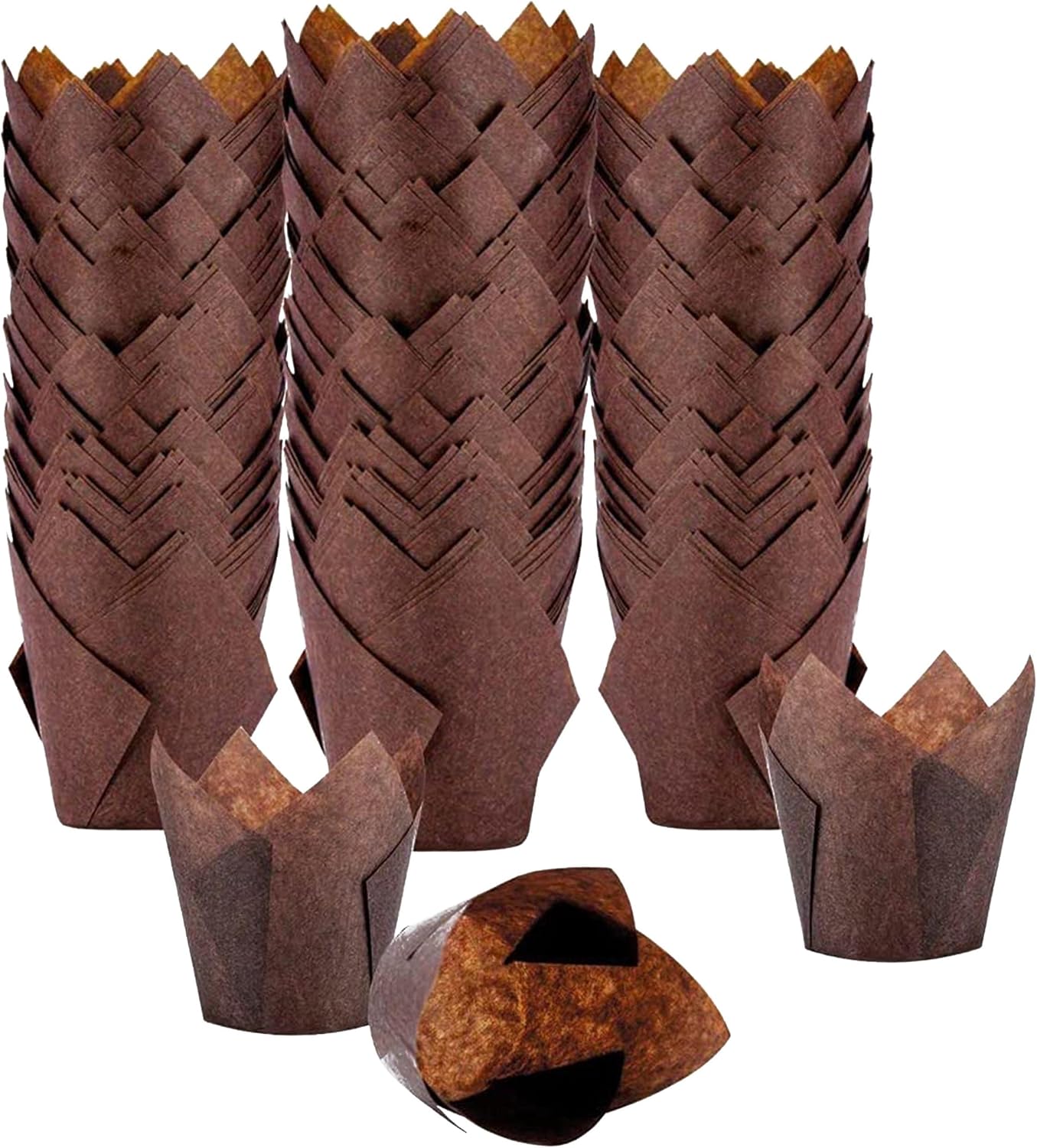 Brown Tulip Cupcake Liner Paper Baking Cups (Set of 50)