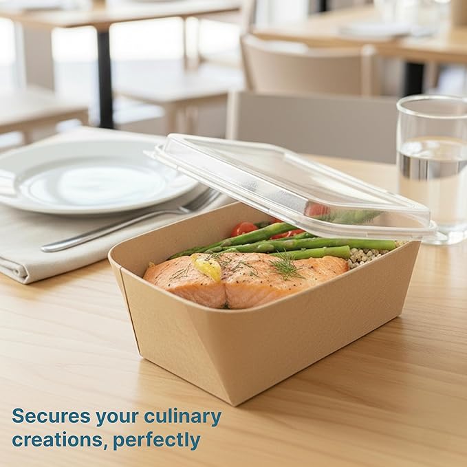 Rectangle Disposable Kraft Paper Containers With Lid (Set of 5) 750ml