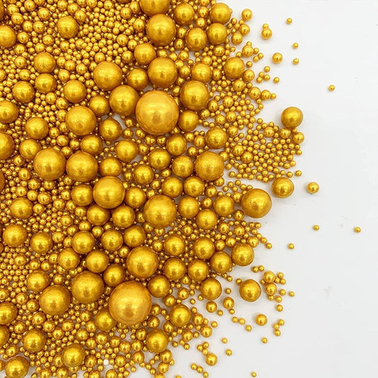 Golden Mixed Size Pearl Sprinkles (100g) Sugar Balls 1mm, 2mm, 4mm, 6mm, 8mm, 10mm & 12mm Assorted