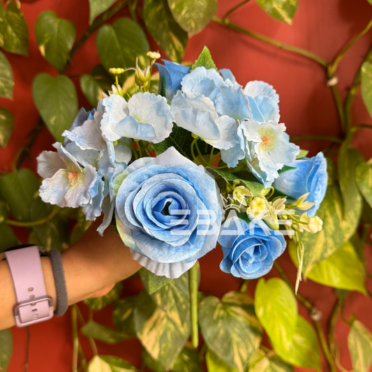 A1532 Artificial Rose Bunch With Fillers Blue