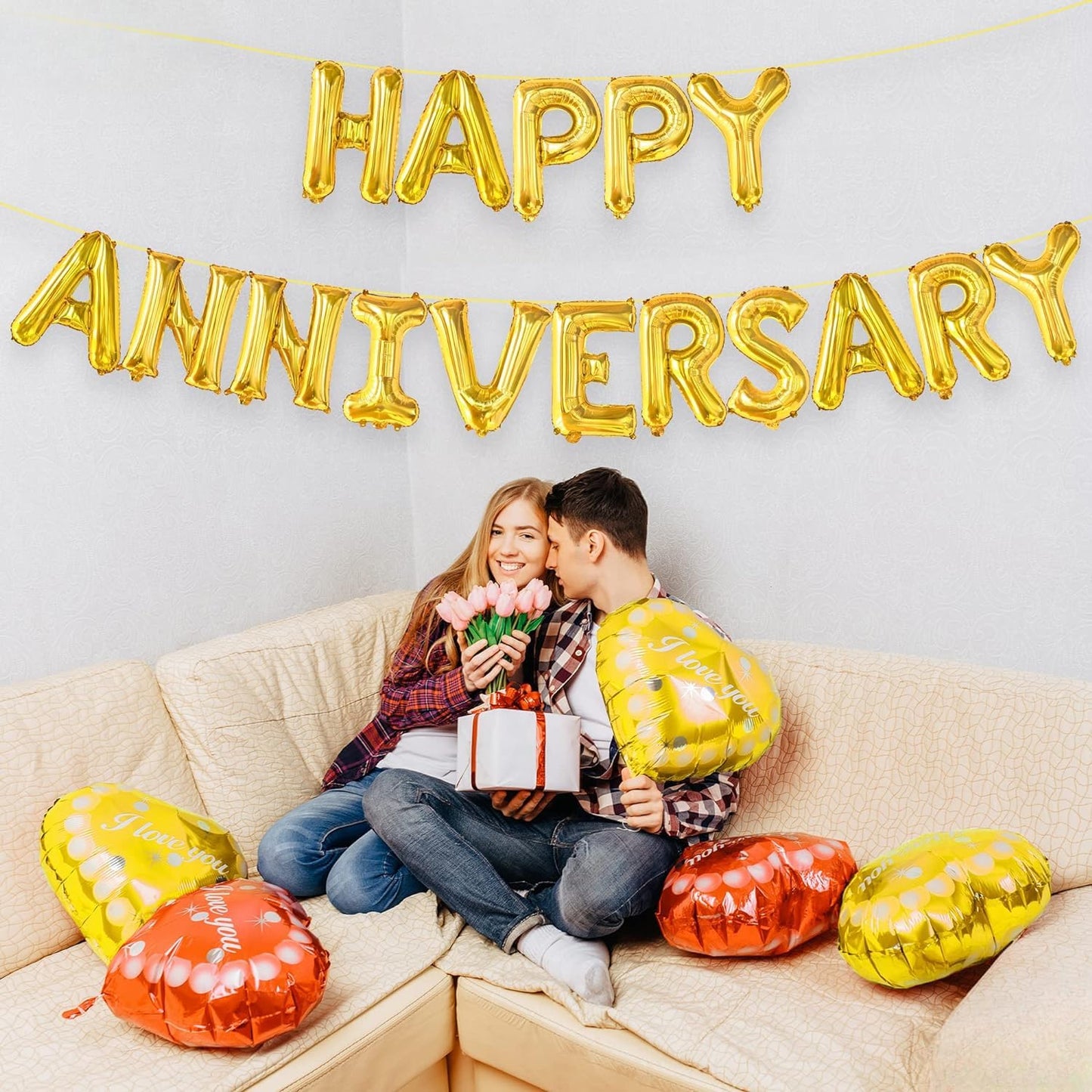 Happy Anniversary Foil Balloon Gold 16 Inch