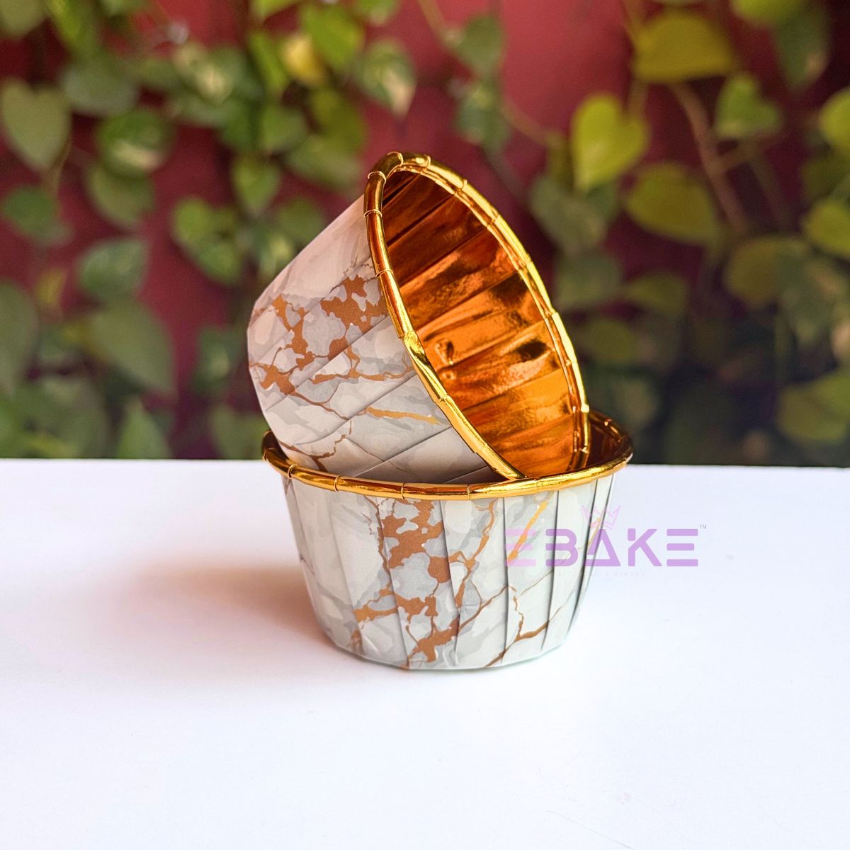 Imported Golden Lined Rolled Rim Muffin Cup / Cupcake Liners - Marble Printed (Set of 25 pieces) Large