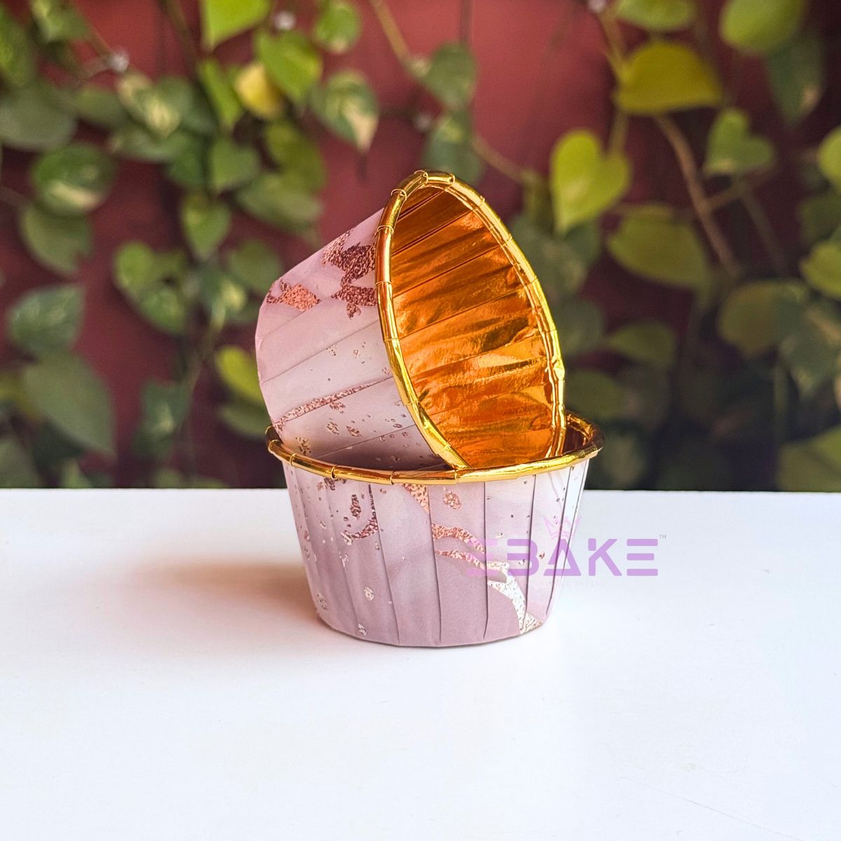 Imported Golden Lined Rolled Rim Muffin Cup / Cupcake Liners - Marble Printed (Set of 25 pieces) Large