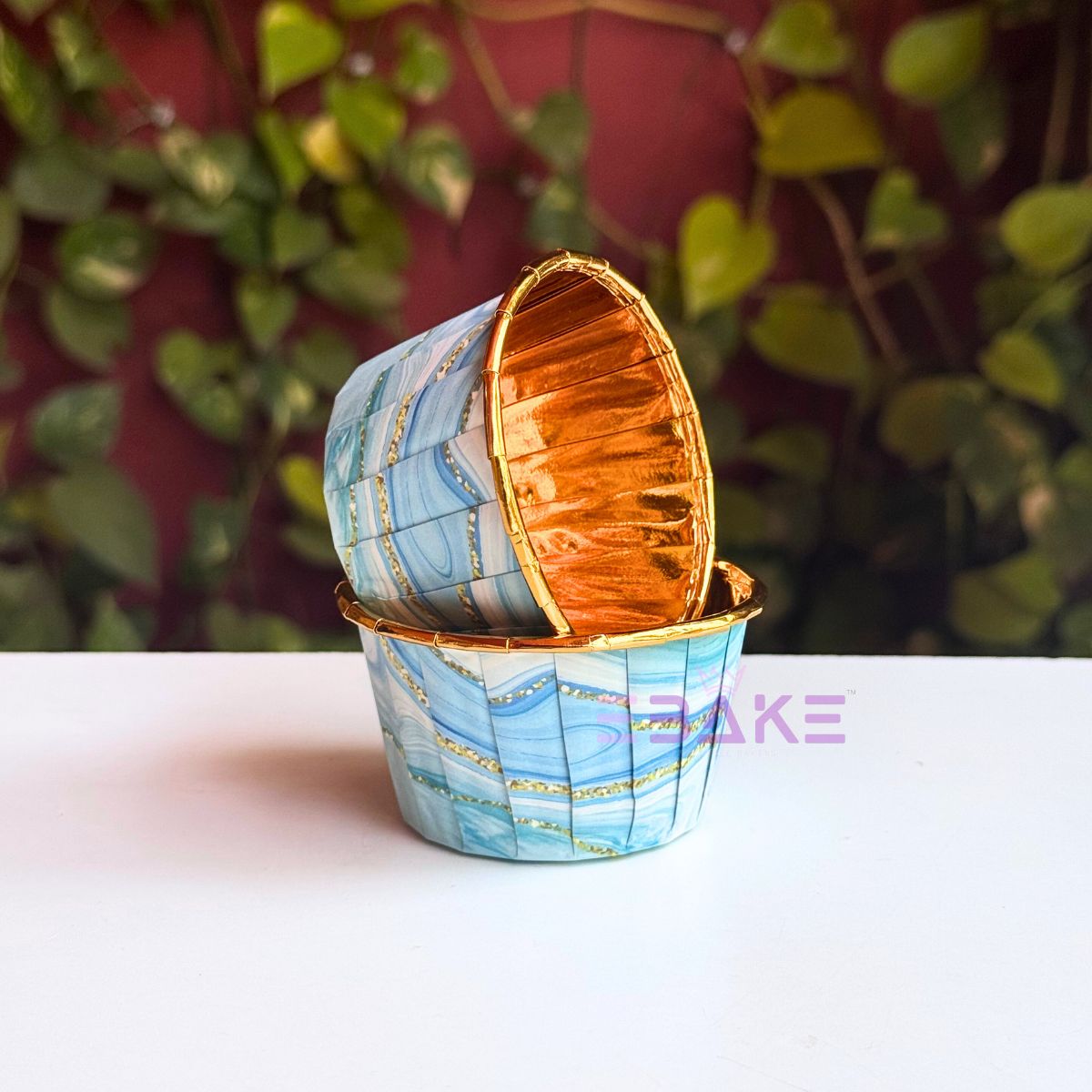 Imported Golden Lined Rolled Rim Muffin Cup / Cupcake Liners - Marble Printed (Set of 25 pieces) Large