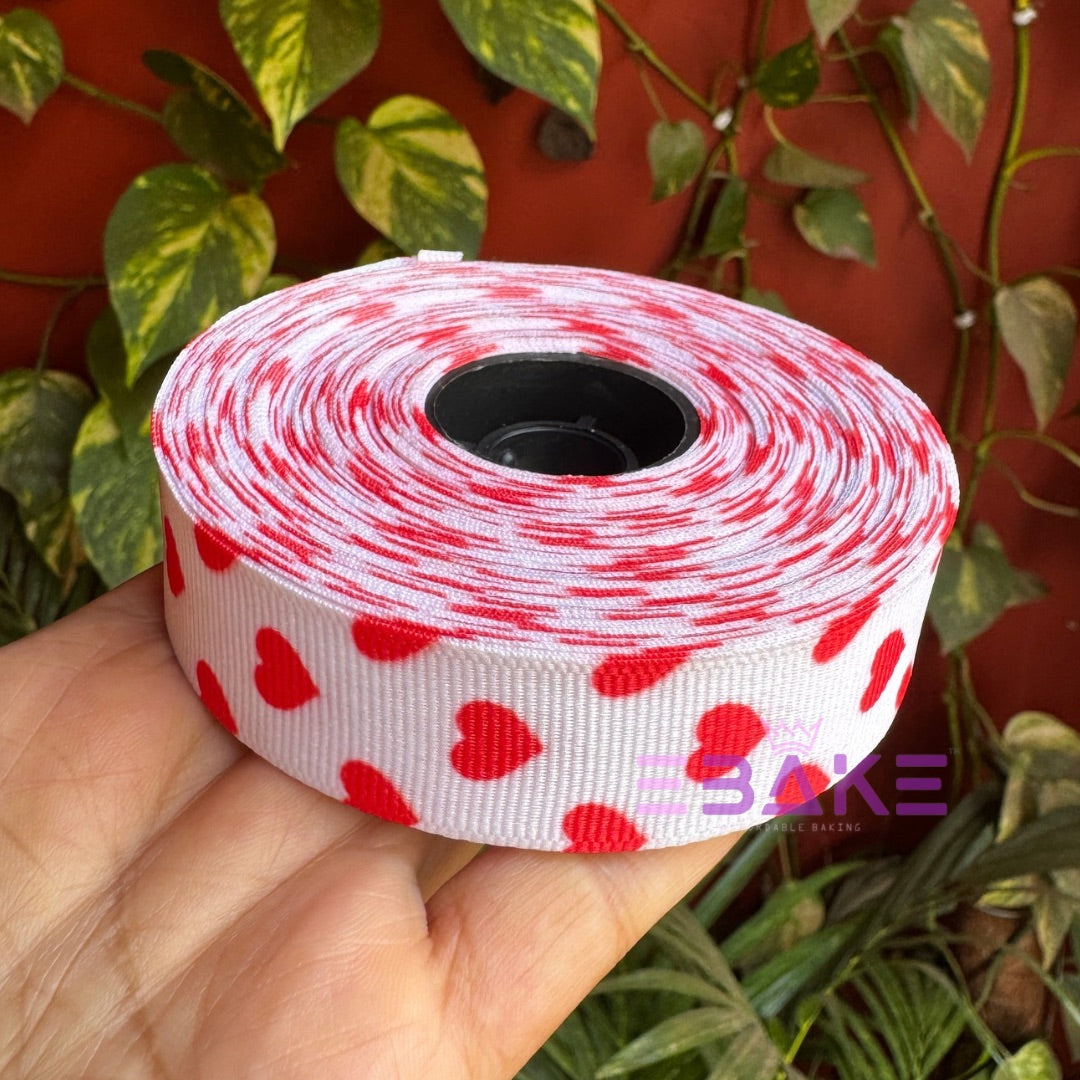 Hearts Printed Grosgrain Ribbon Red & White