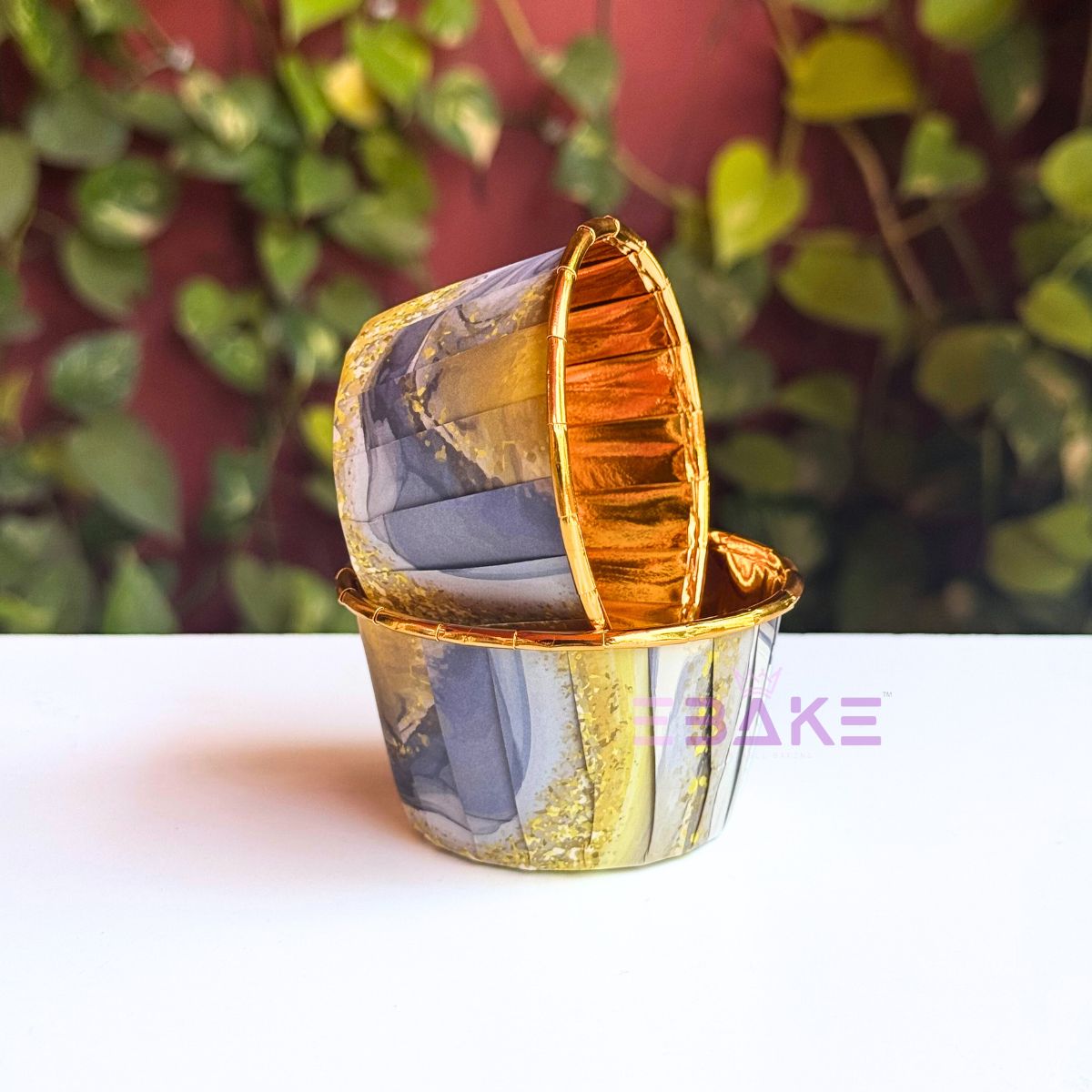 Imported Golden Lined Rolled Rim Muffin Cup / Cupcake Liners - Marble Printed (Set of 25 pieces) Large