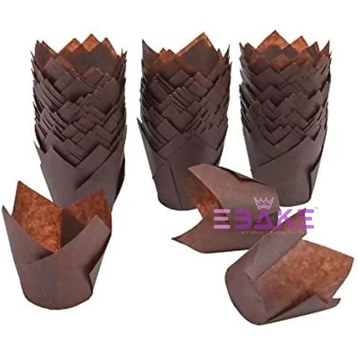 Brown Tulip Cupcake Liner Paper Baking Cups (Set of 50)