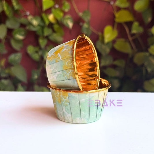 Imported Golden Lined Rolled Rim Muffin Cup / Cupcake Liners - Marble Printed (Set of 25 pieces) Large
