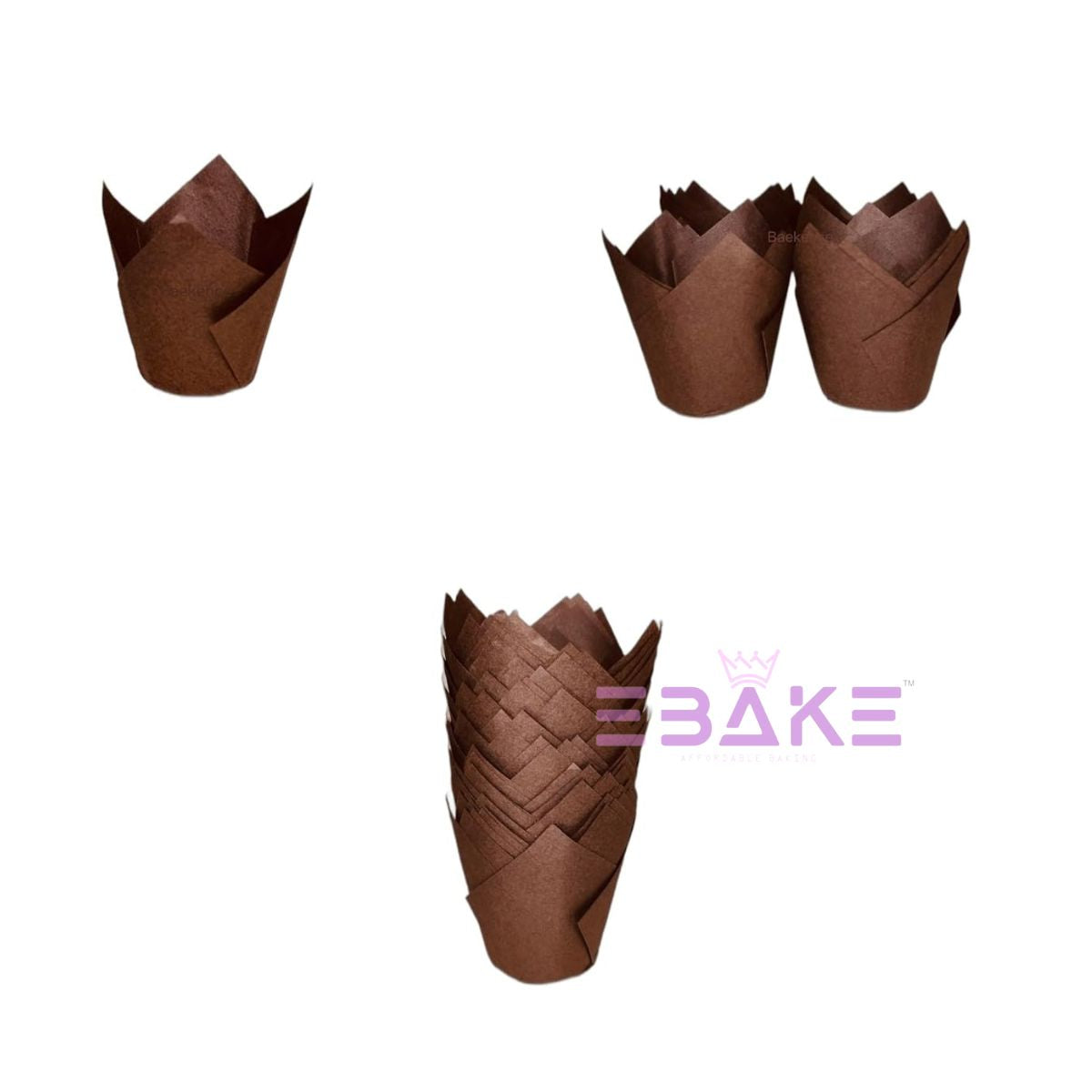 Brown Tulip Cupcake Liner Paper Baking Cups (Set of 50)