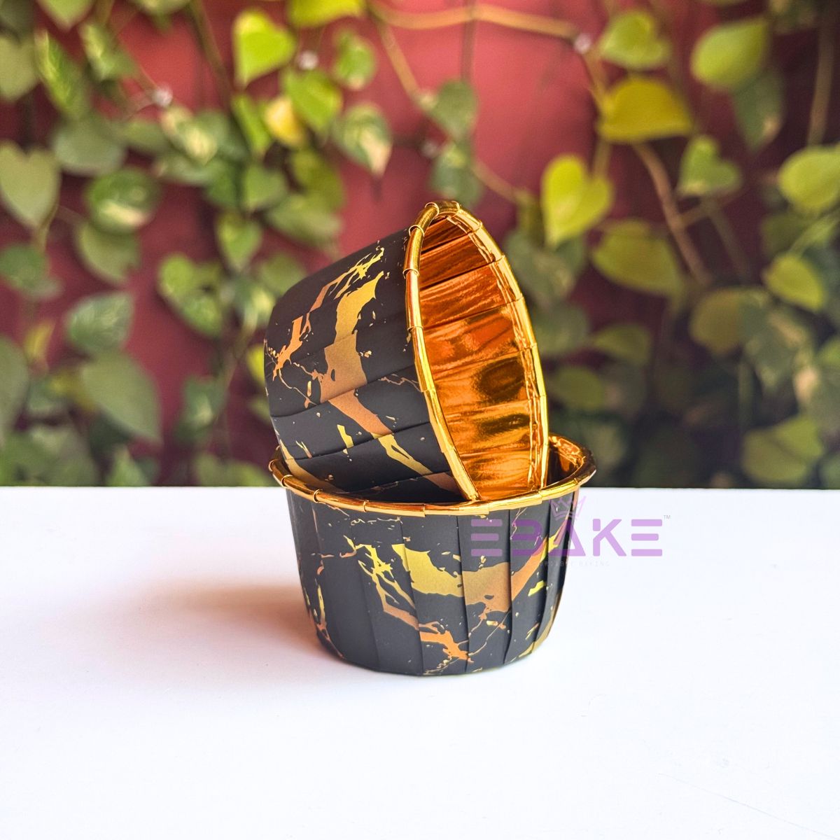 Imported Golden Lined Rolled Rim Muffin Cup / Cupcake Liners - Marble Printed (Set of 25 pieces) Large