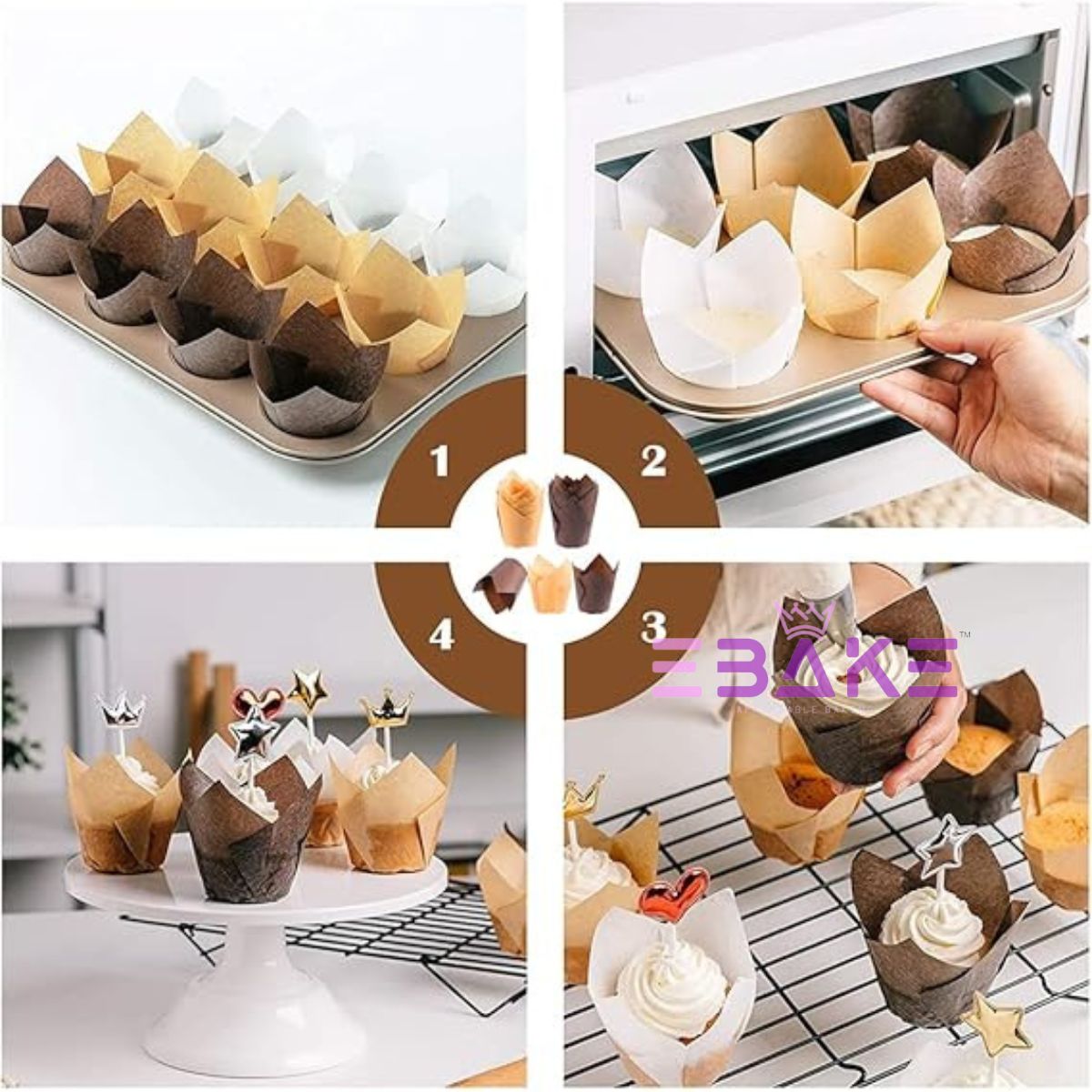 Brown Tulip Cupcake Liner Paper Baking Cups (Set of 50)