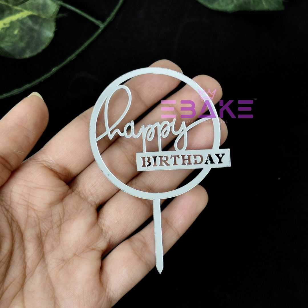 Happy Birthday Mini Topper Silver