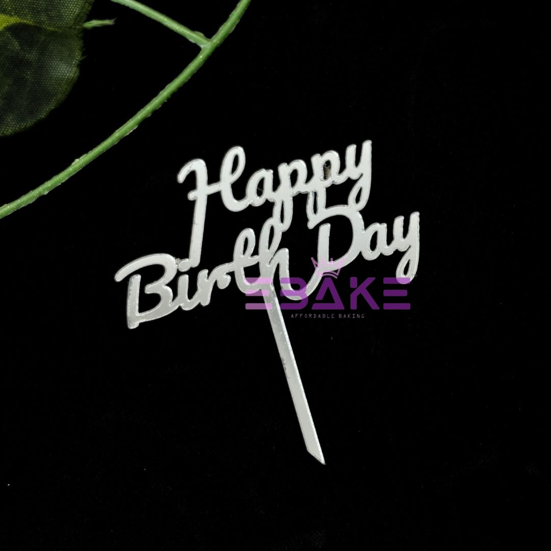 Happy Birthday Mini Topper Silver