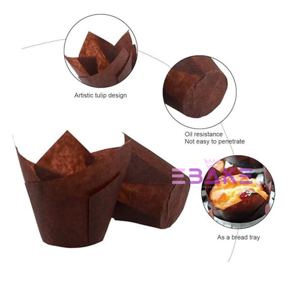 Brown Tulip Cupcake Liner Paper Baking Cups (Set of 50)