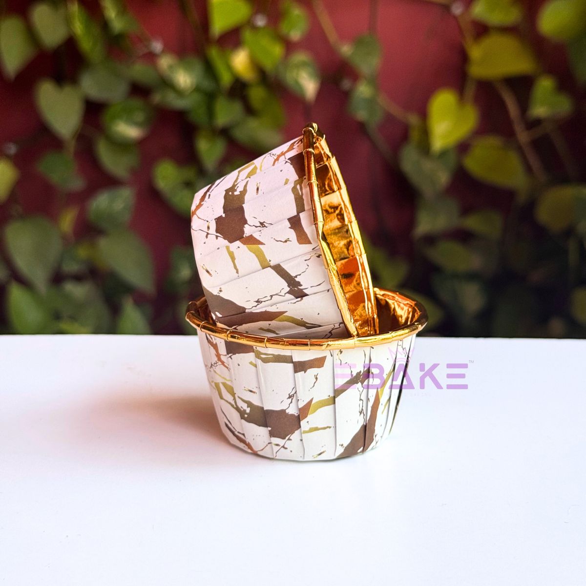 Imported Golden Lined Rolled Rim Muffin Cup / Cupcake Liners - Marble Printed (Set of 25 pieces) Large