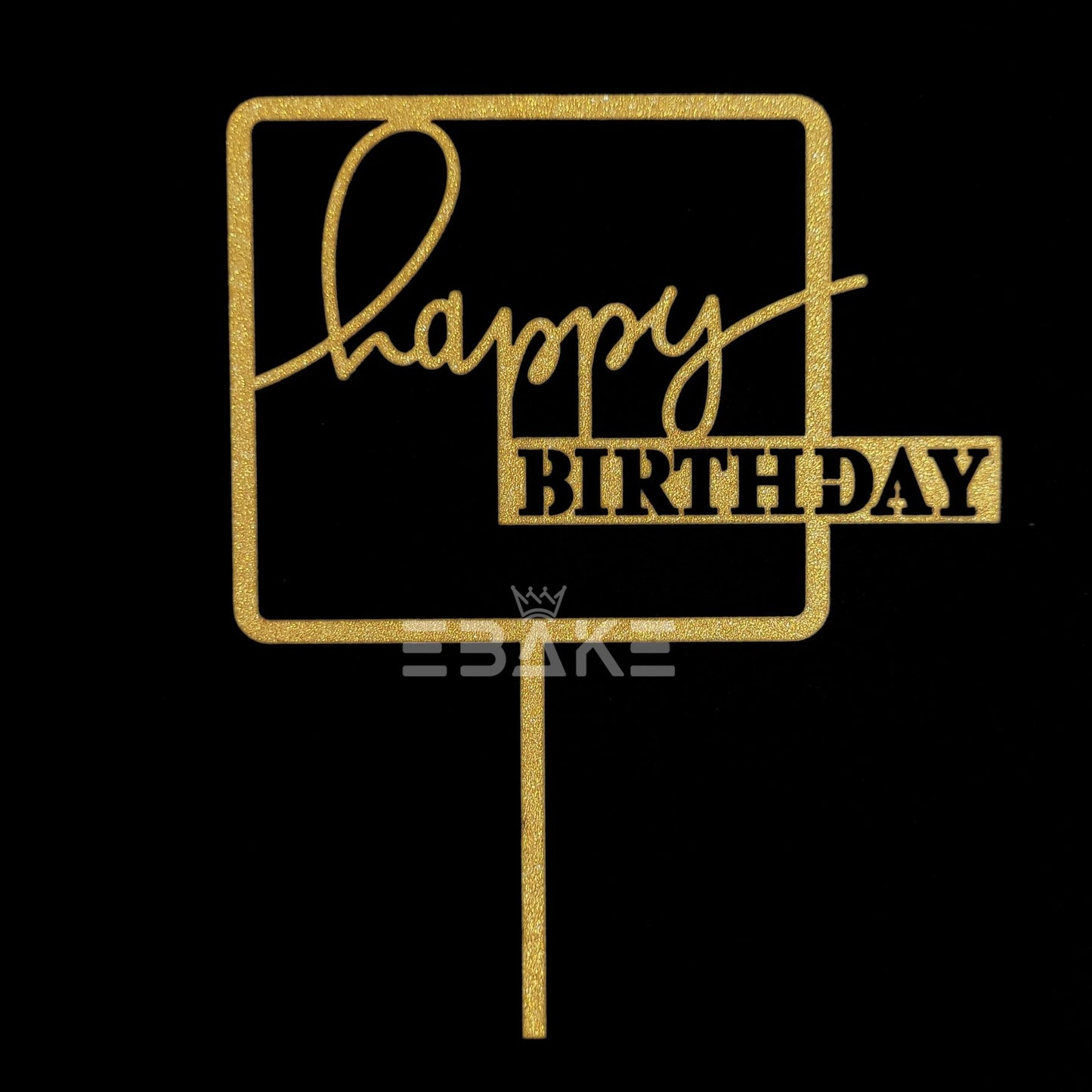 Happy Birthday Cake Topper Gold Shimmer MDF