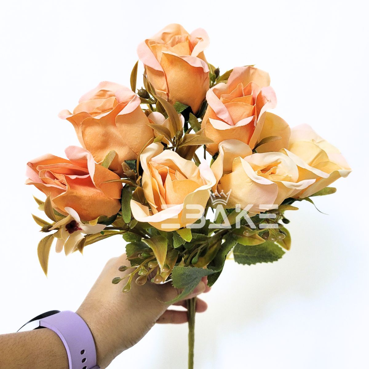 A1601 Peach Bud Rose Bunch With Fillers (7 Roses)