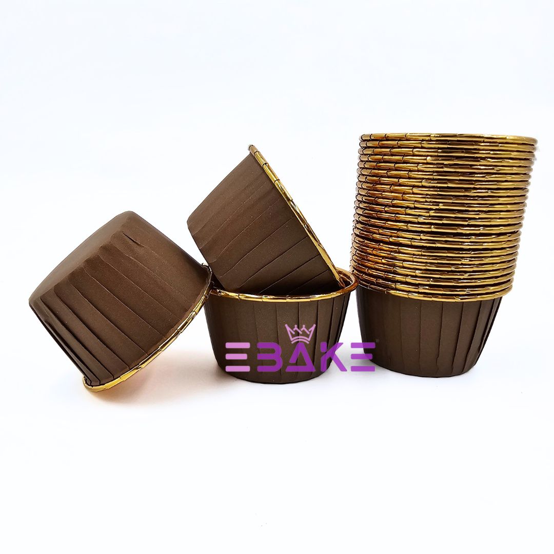 Small Imported Golden Lined Rolled Rim Muffin Cup / Cupcake Liners - Brown (Set of 50 pieces)