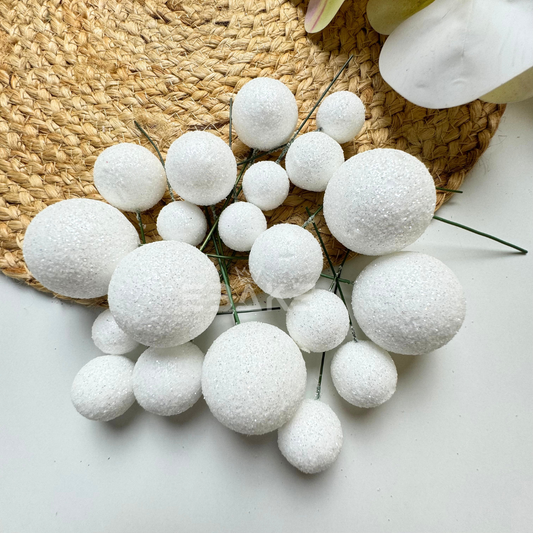 White Glitter Faux Balls - Set Of 20 Pieces