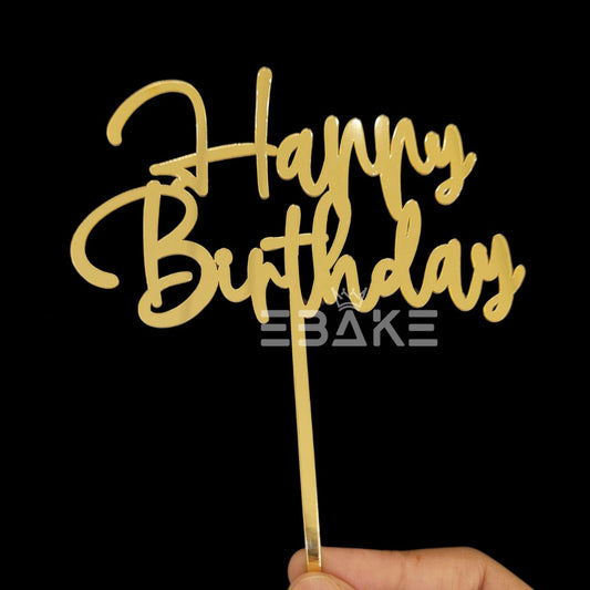 Happy Birthday Cake Topper Golden