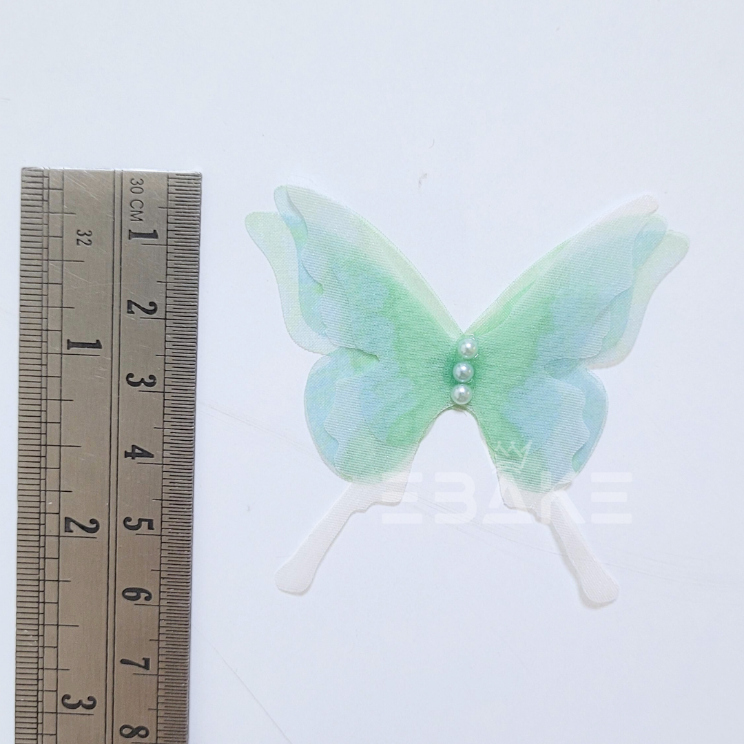 Four Layer Fabric Butterflies - Green (Set of 5 Pieces)